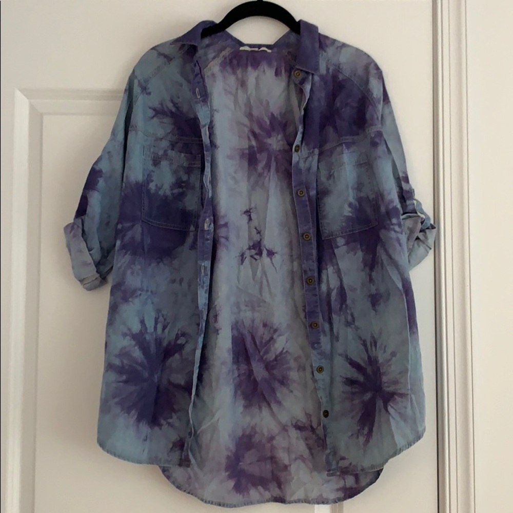 Nordstrom Oversized Tie Dye Button Up Top
